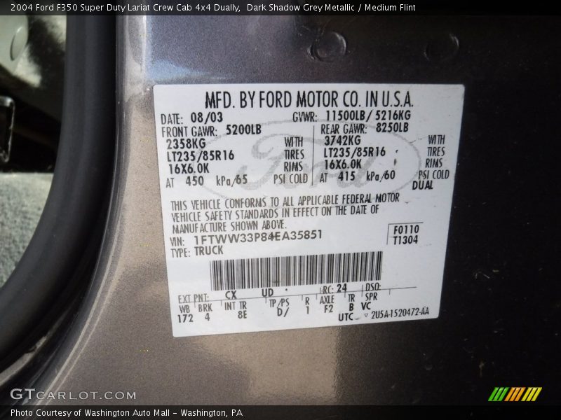 Dark Shadow Grey Metallic / Medium Flint 2004 Ford F350 Super Duty Lariat Crew Cab 4x4 Dually
