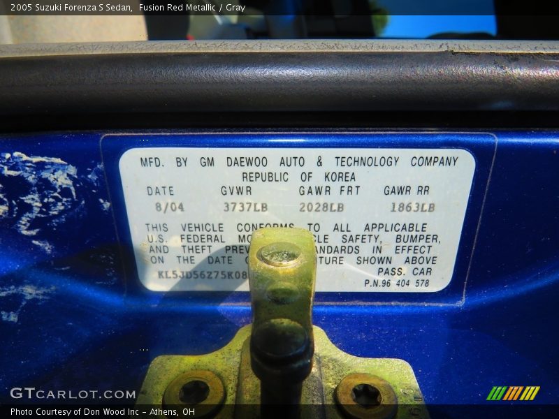Fusion Red Metallic / Gray 2005 Suzuki Forenza S Sedan