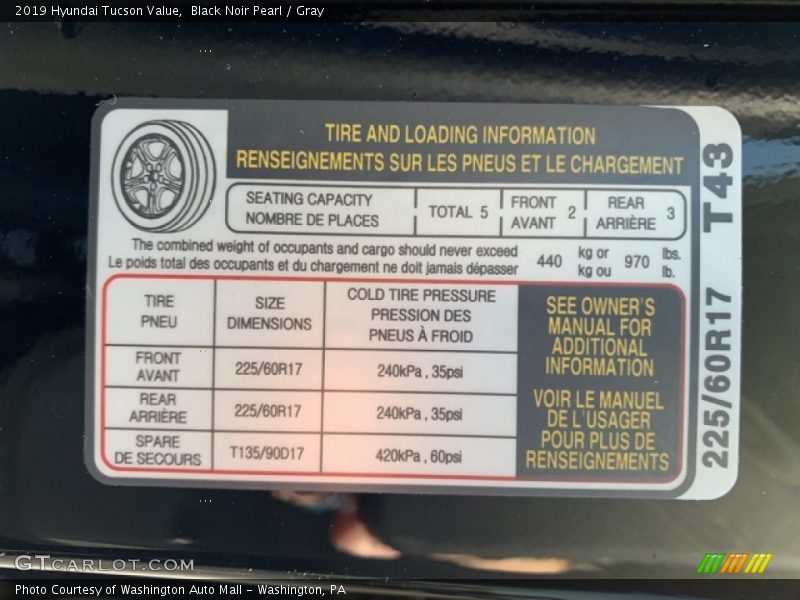 Black Noir Pearl / Gray 2019 Hyundai Tucson Value