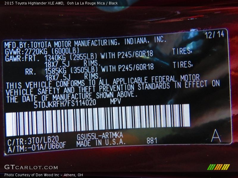 Ooh La La Rouge Mica / Black 2015 Toyota Highlander XLE AWD