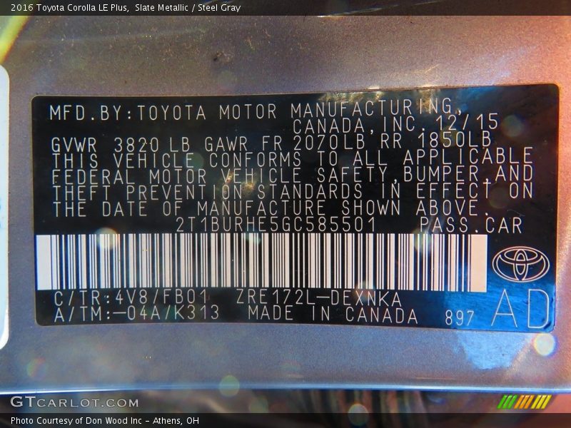 Slate Metallic / Steel Gray 2016 Toyota Corolla LE Plus