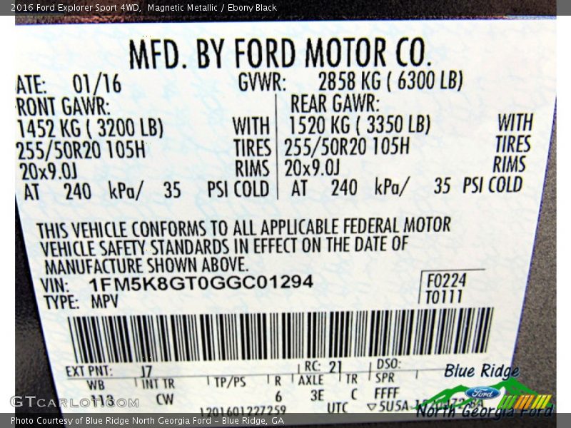 Magnetic Metallic / Ebony Black 2016 Ford Explorer Sport 4WD