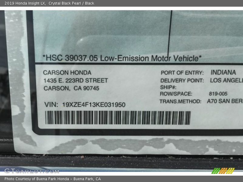 Crystal Black Pearl / Black 2019 Honda Insight LX