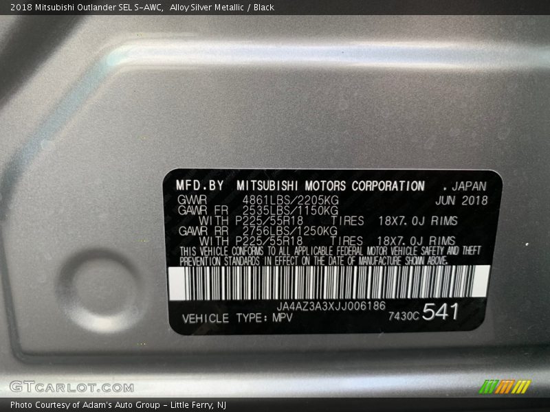 Alloy Silver Metallic / Black 2018 Mitsubishi Outlander SEL S-AWC