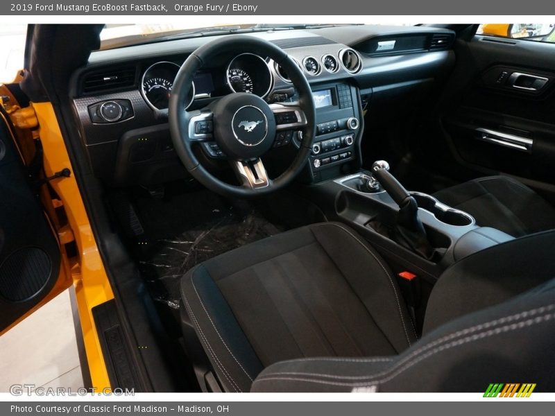 Orange Fury / Ebony 2019 Ford Mustang EcoBoost Fastback