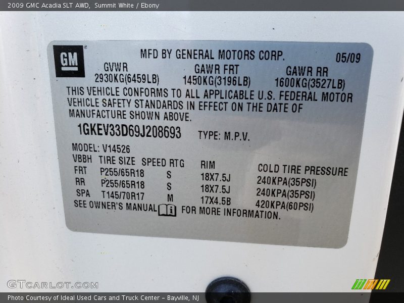 Summit White / Ebony 2009 GMC Acadia SLT AWD