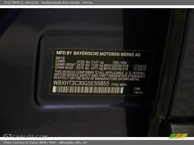 Mediterranean Blue metallic / Mocha 2016 BMW X1 xDrive28i