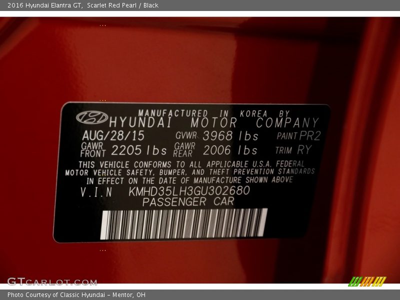 Scarlet Red Pearl / Black 2016 Hyundai Elantra GT