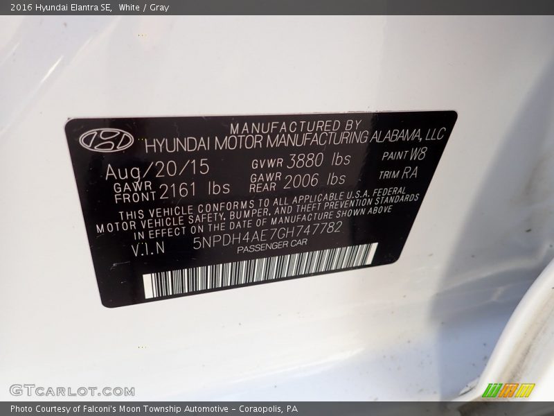 White / Gray 2016 Hyundai Elantra SE