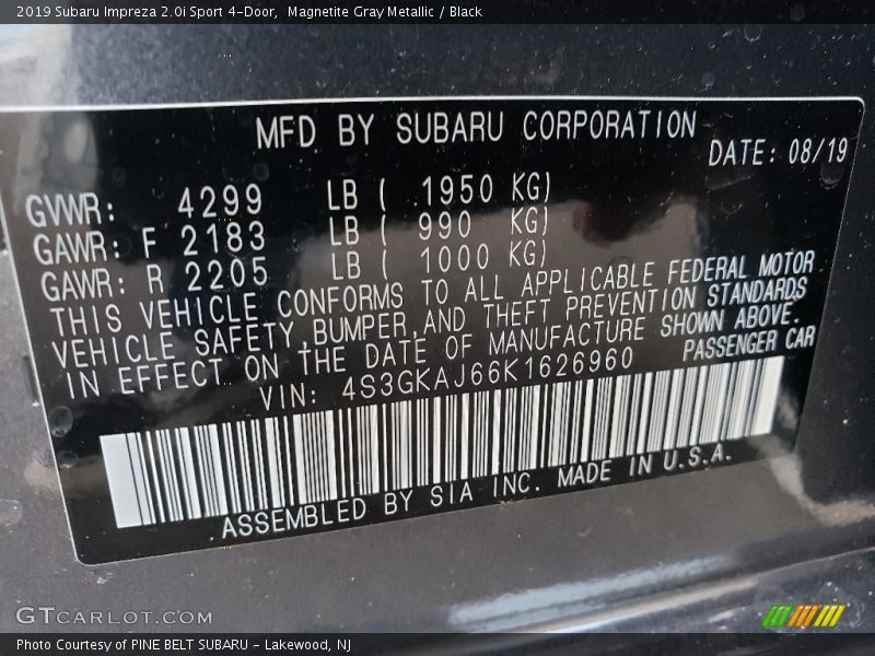 Magnetite Gray Metallic / Black 2019 Subaru Impreza 2.0i Sport 4-Door