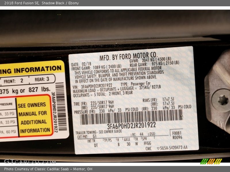 Shadow Black / Ebony 2018 Ford Fusion SE