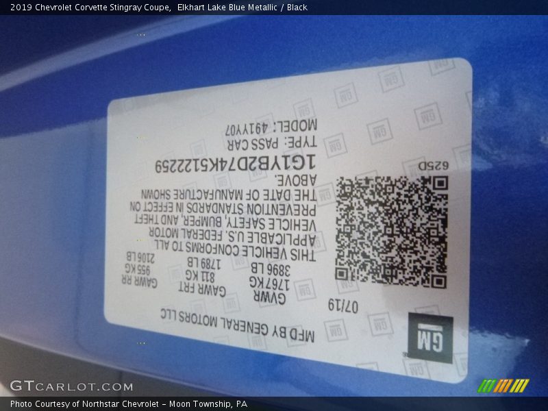 Elkhart Lake Blue Metallic / Black 2019 Chevrolet Corvette Stingray Coupe