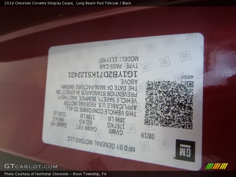 Long Beach Red Tintcoat / Black 2019 Chevrolet Corvette Stingray Coupe