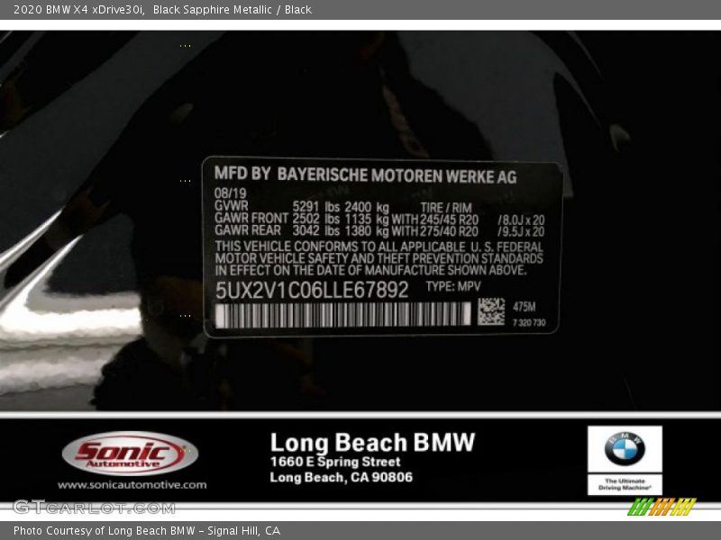 Black Sapphire Metallic / Black 2020 BMW X4 xDrive30i
