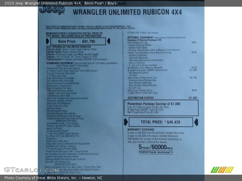 Bikini Pearl / Black 2020 Jeep Wrangler Unlimited Rubicon 4x4