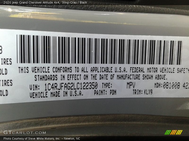 Sting-Gray / Black 2020 Jeep Grand Cherokee Altitude 4x4