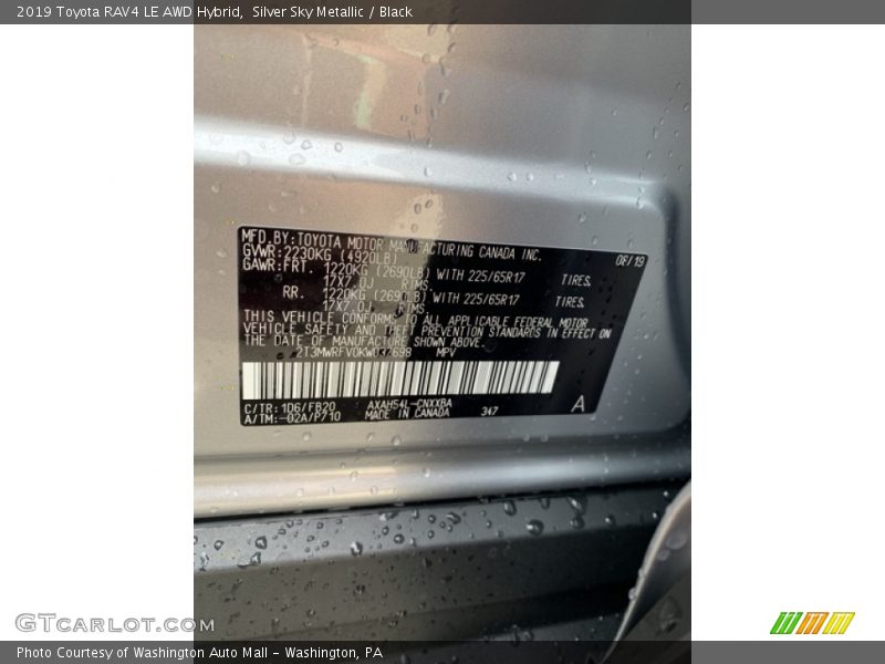 2019 RAV4 LE AWD Hybrid Silver Sky Metallic Color Code 1D6