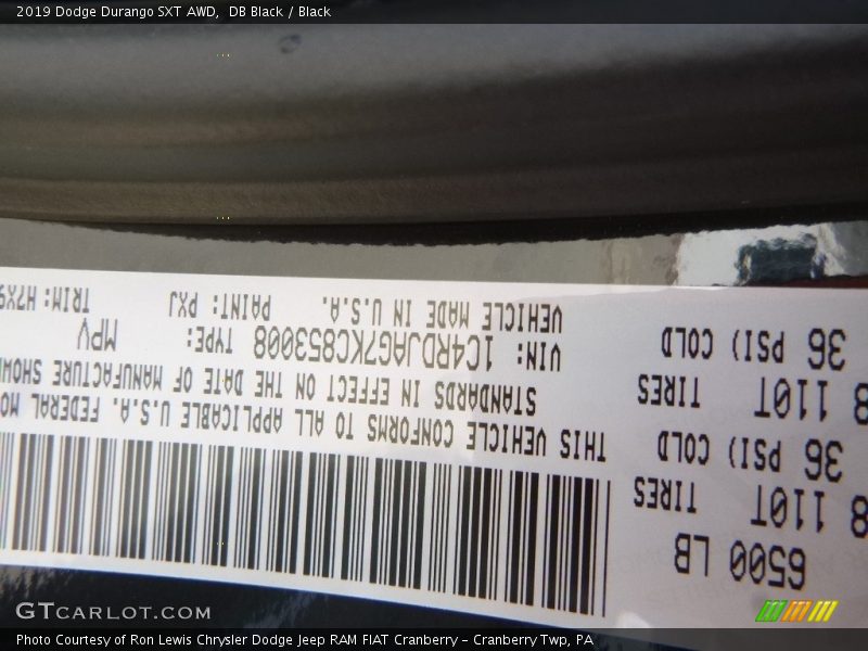 DB Black / Black 2019 Dodge Durango SXT AWD