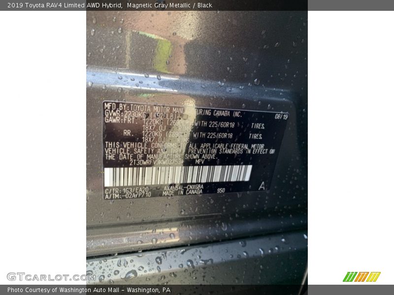 2019 RAV4 Limited AWD Hybrid Magnetic Gray Metallic Color Code 1G3
