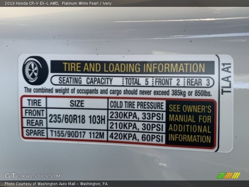 Platinum White Pearl / Ivory 2019 Honda CR-V EX-L AWD