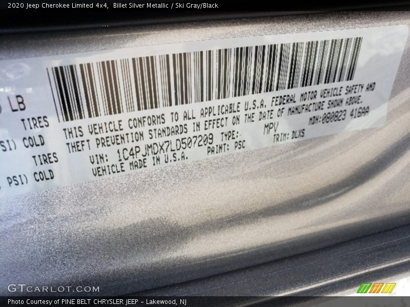 Billet Silver Metallic / Ski Gray/Black 2020 Jeep Cherokee Limited 4x4