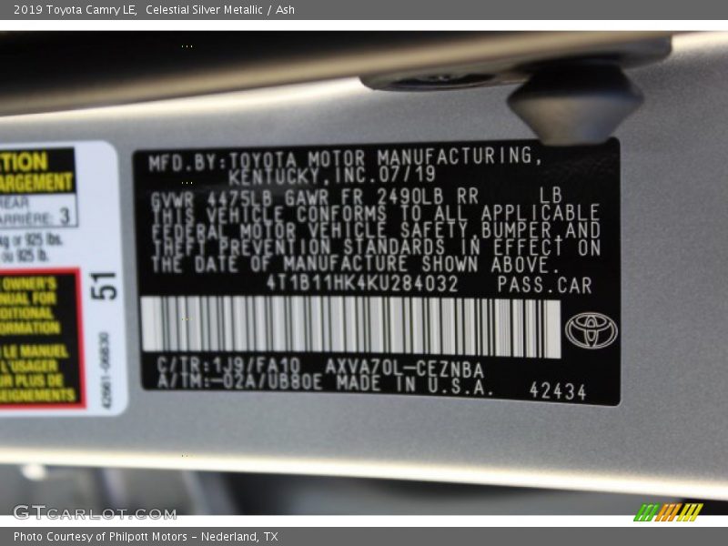 Celestial Silver Metallic / Ash 2019 Toyota Camry LE