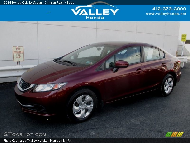 Crimson Pearl / Beige 2014 Honda Civic LX Sedan