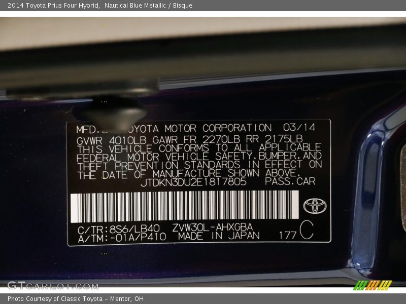 Nautical Blue Metallic / Bisque 2014 Toyota Prius Four Hybrid