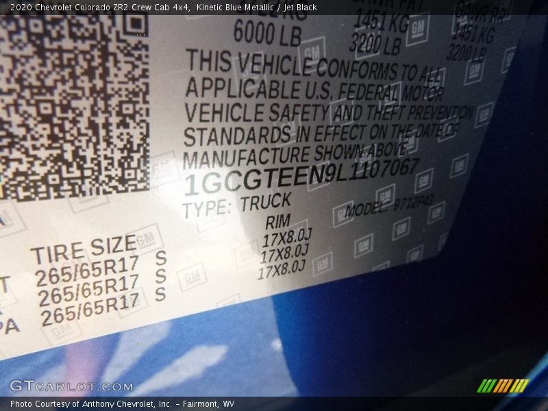 Kinetic Blue Metallic / Jet Black 2020 Chevrolet Colorado ZR2 Crew Cab 4x4
