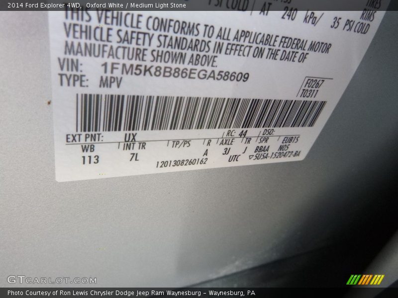 Oxford White / Medium Light Stone 2014 Ford Explorer 4WD