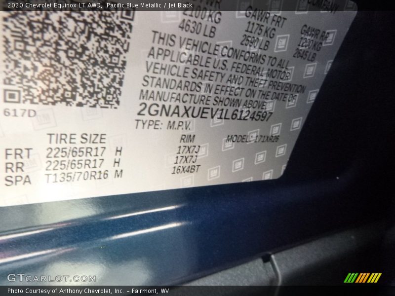 Pacific Blue Metallic / Jet Black 2020 Chevrolet Equinox LT AWD