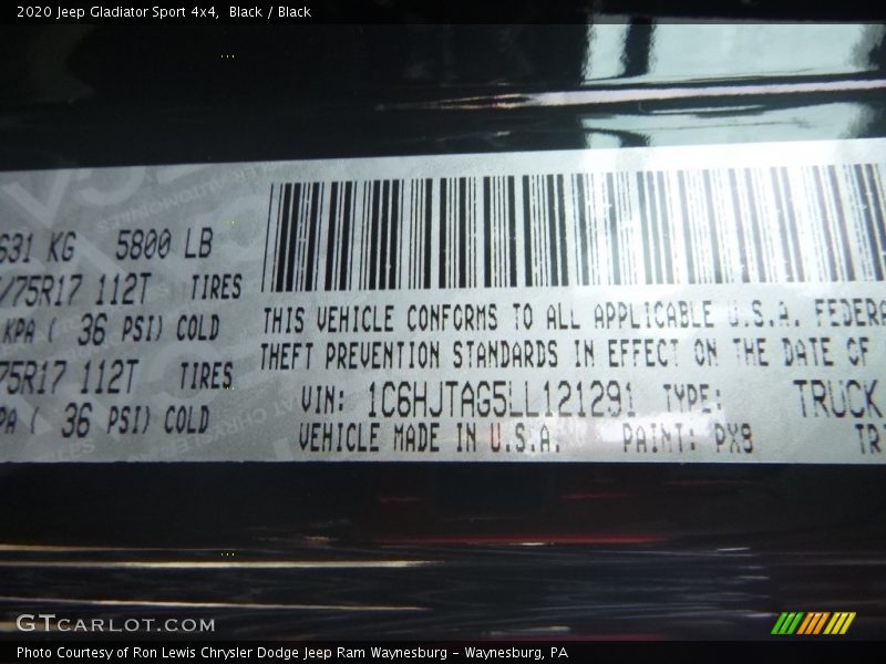 Black / Black 2020 Jeep Gladiator Sport 4x4