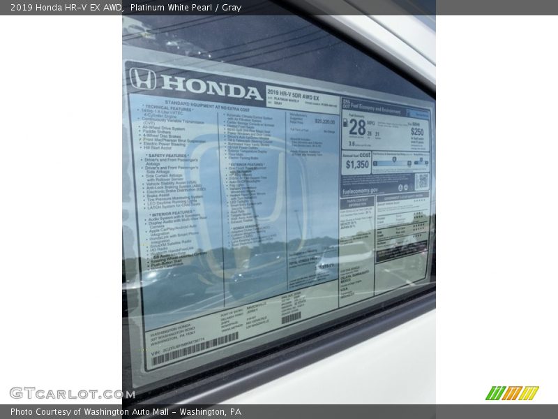 Platinum White Pearl / Gray 2019 Honda HR-V EX AWD