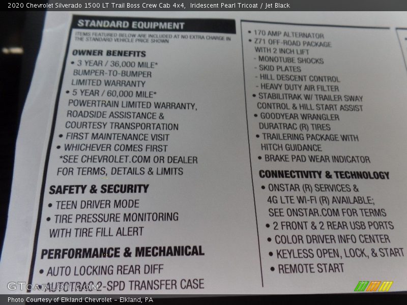 Iridescent Pearl Tricoat / Jet Black 2020 Chevrolet Silverado 1500 LT Trail Boss Crew Cab 4x4