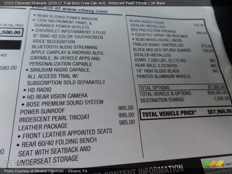 Iridescent Pearl Tricoat / Jet Black 2020 Chevrolet Silverado 1500 LT Trail Boss Crew Cab 4x4