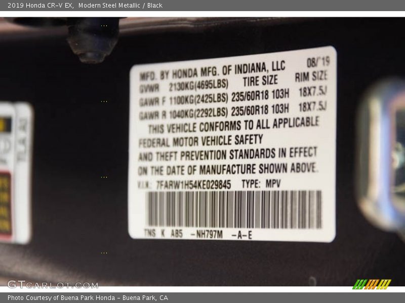 Modern Steel Metallic / Black 2019 Honda CR-V EX