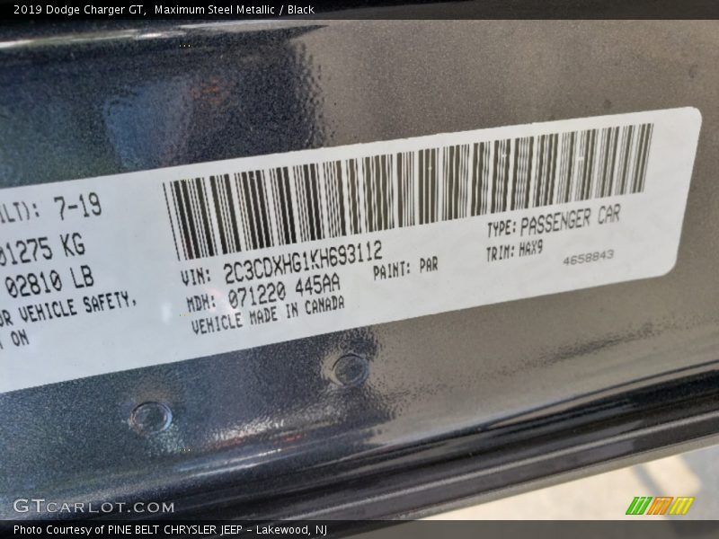 Maximum Steel Metallic / Black 2019 Dodge Charger GT