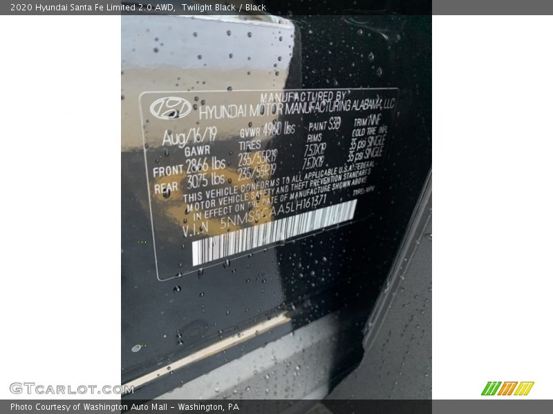 Twilight Black / Black 2020 Hyundai Santa Fe Limited 2.0 AWD
