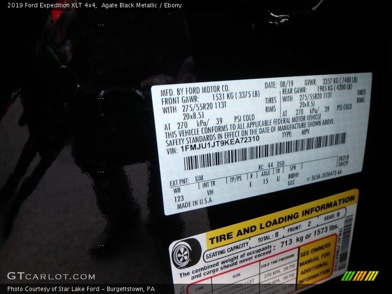 2019 Expedition XLT 4x4 Agate Black Metallic Color Code UM
