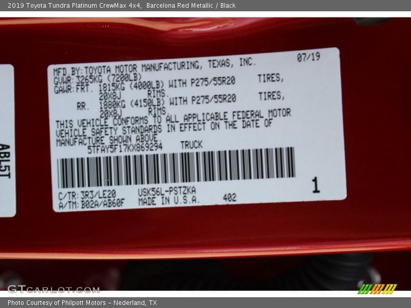 Barcelona Red Metallic / Black 2019 Toyota Tundra Platinum CrewMax 4x4