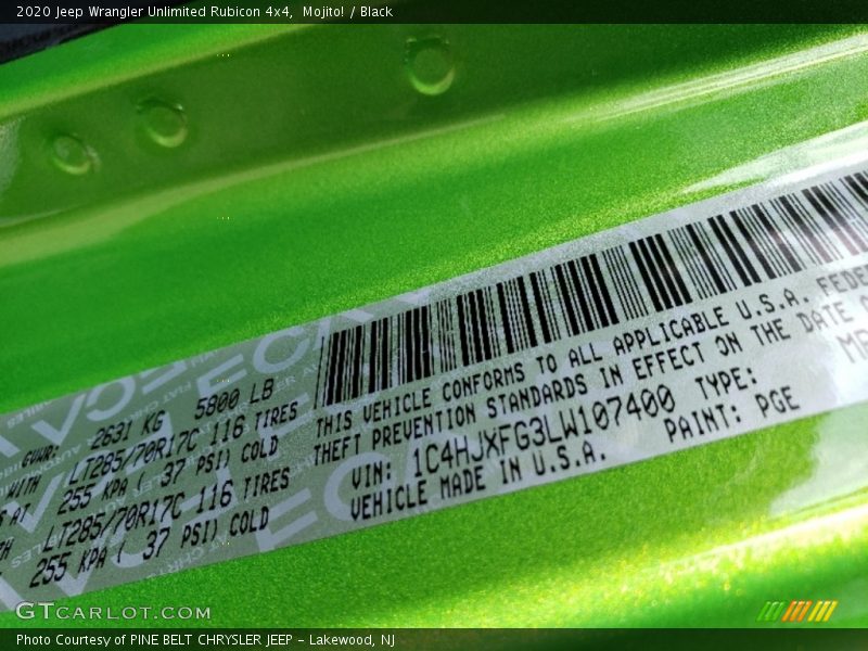 2020 Wrangler Unlimited Rubicon 4x4 Mojito! Color Code PGE