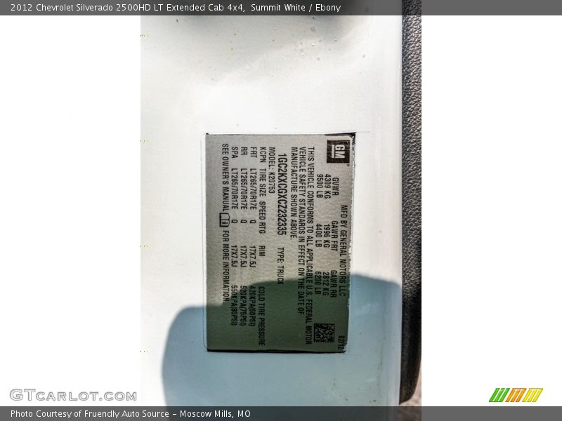 Summit White / Ebony 2012 Chevrolet Silverado 2500HD LT Extended Cab 4x4