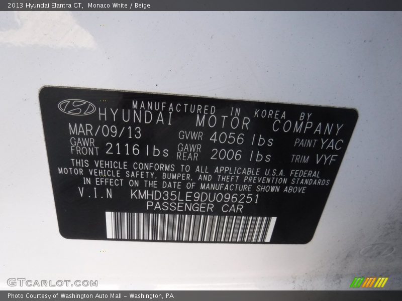 Monaco White / Beige 2013 Hyundai Elantra GT