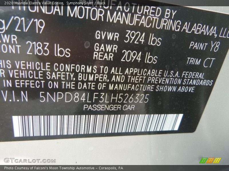 Symphony Silver / Black 2020 Hyundai Elantra Value Edition