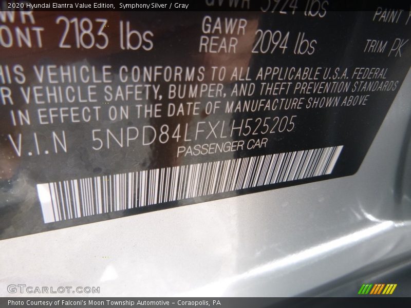 Symphony Silver / Gray 2020 Hyundai Elantra Value Edition
