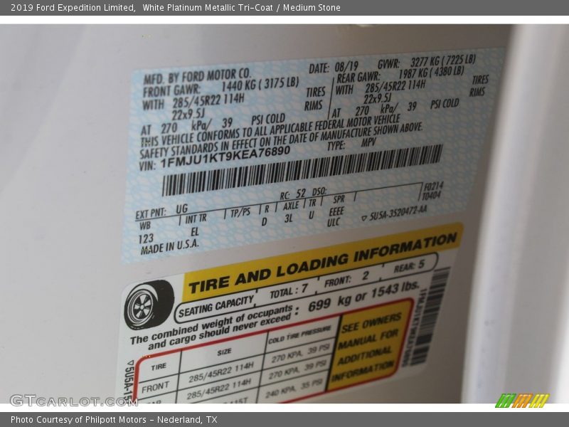 White Platinum Metallic Tri-Coat / Medium Stone 2019 Ford Expedition Limited