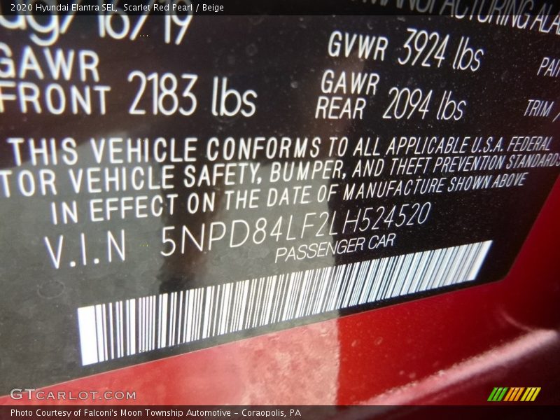 Scarlet Red Pearl / Beige 2020 Hyundai Elantra SEL