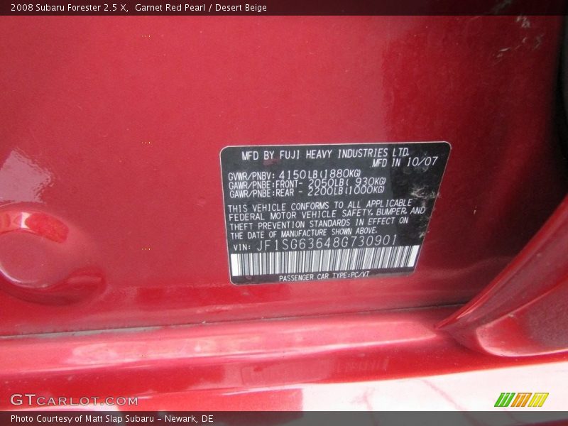 Garnet Red Pearl / Desert Beige 2008 Subaru Forester 2.5 X