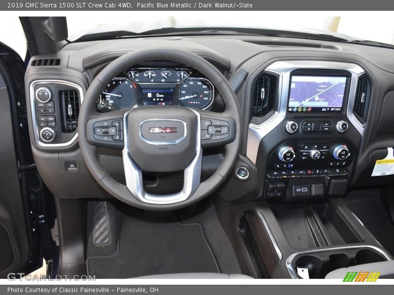 Pacific Blue Metallic / Dark Walnut/­Slate 2019 GMC Sierra 1500 SLT Crew Cab 4WD