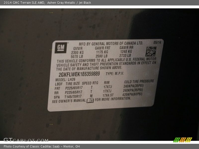 Ashen Gray Metallic / Jet Black 2014 GMC Terrain SLE AWD